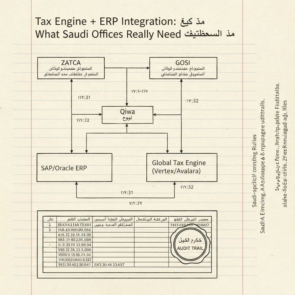 رسم افتتاحي — ربط محرك الضريبة بـ ERP: ما تحتاجه المكاتب السعودية فعلاً